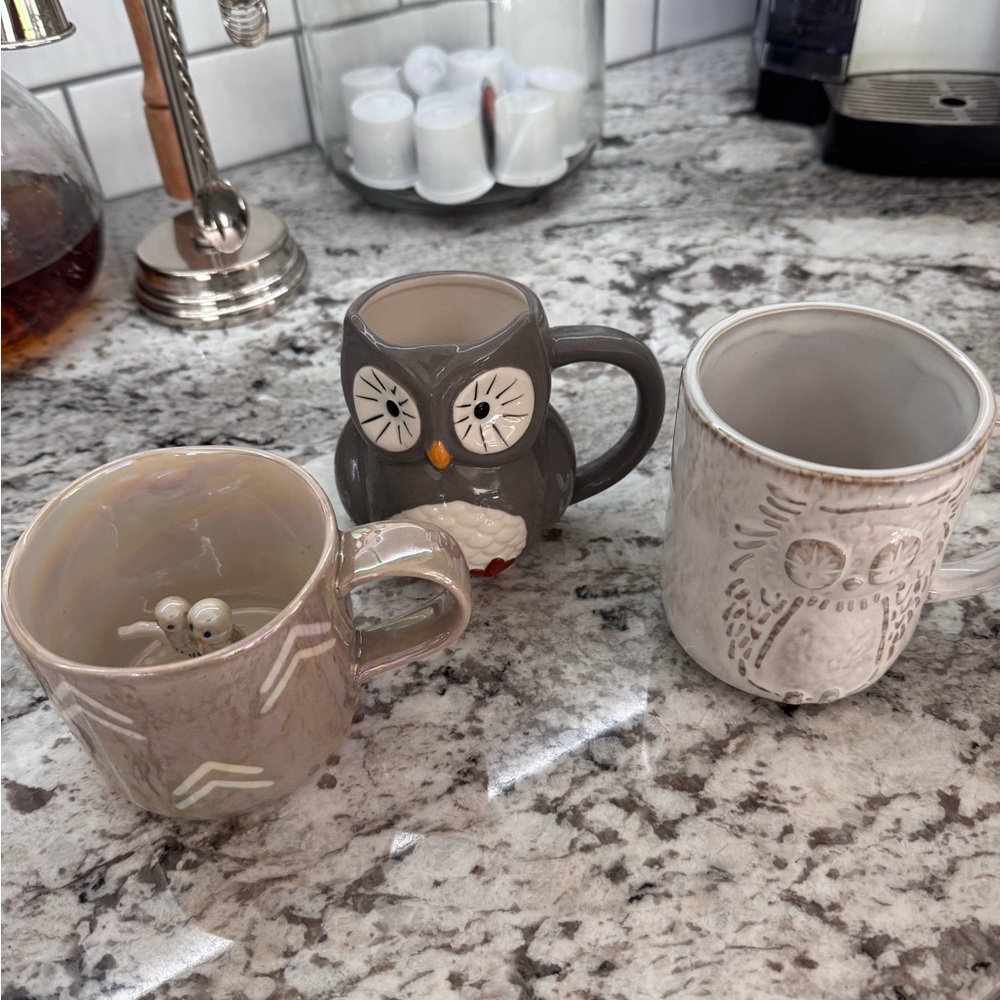 Set of Three Owl Themed Mugs